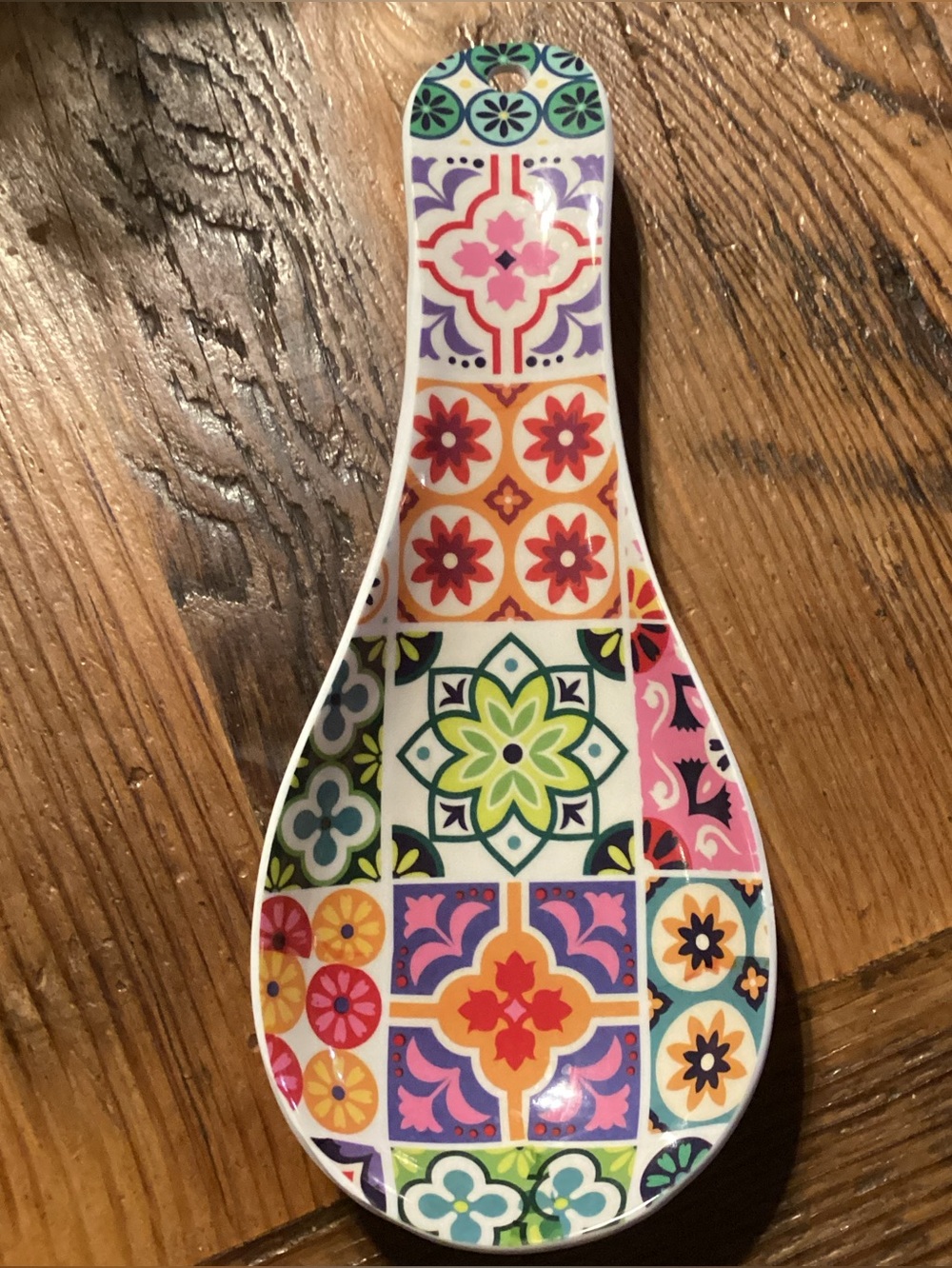 Farberware Melamine 9 inch Spoon Rest - colorful tile pattern